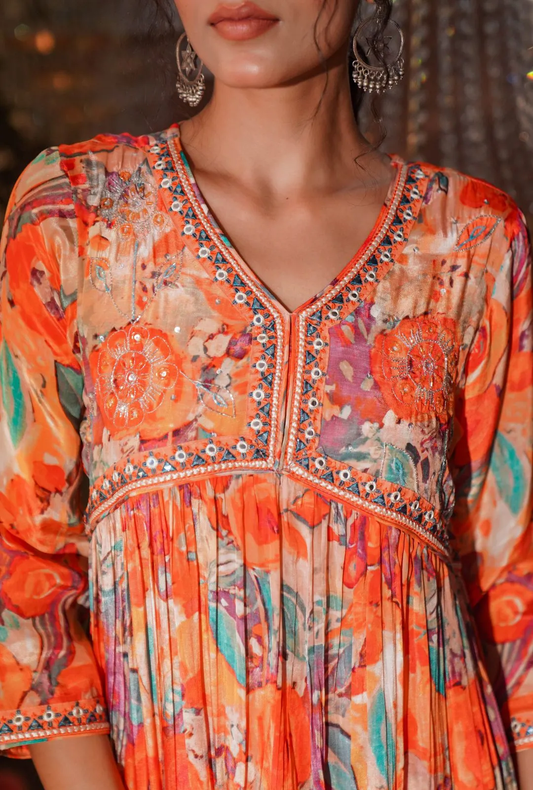 Orange Muslin Cotton Suit Set