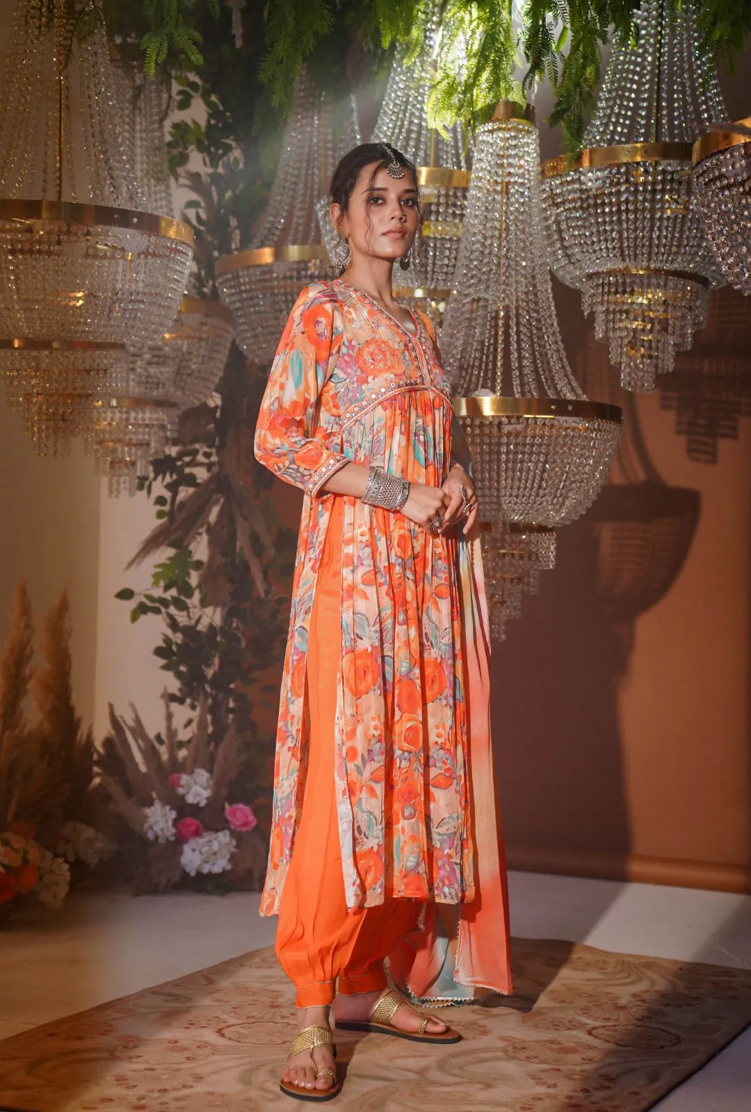 Orange Muslin Cotton Suit Set