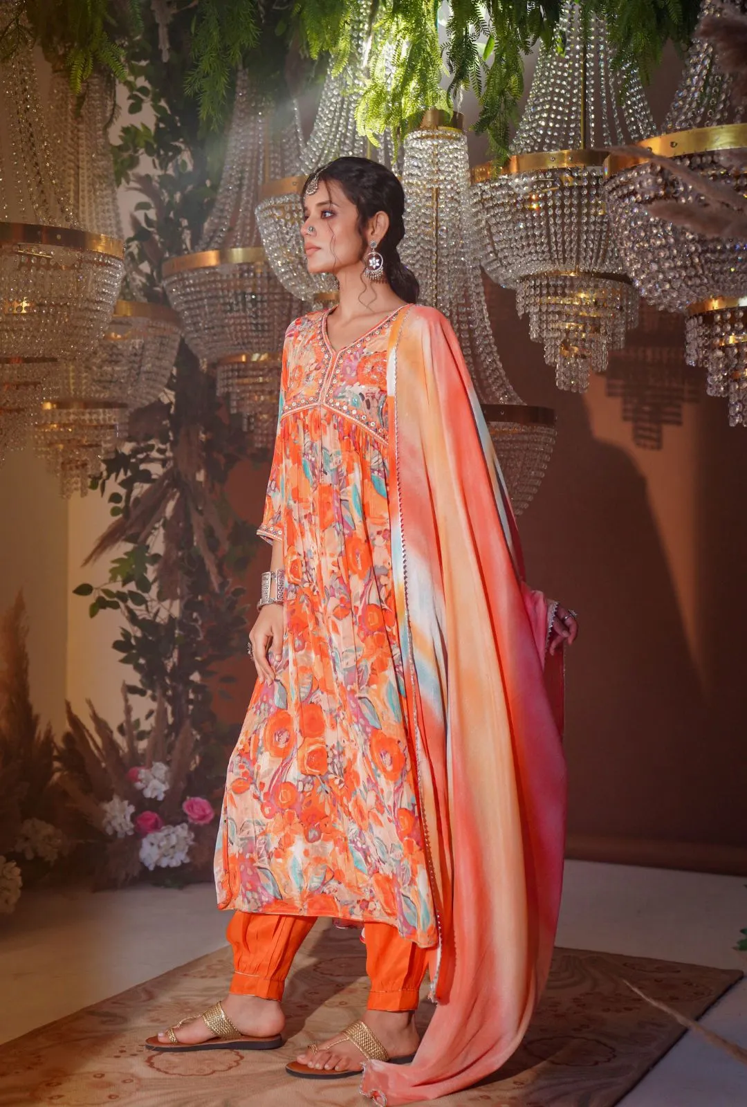 Orange Muslin Cotton Suit Set