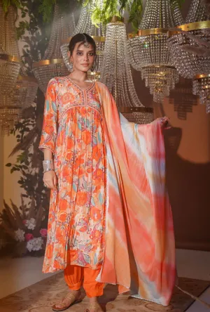 Orange Muslin Cotton Suit Set