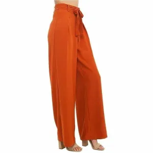 Orange Wide Leg Chiffon High Waist Tie Front Trousers Pants