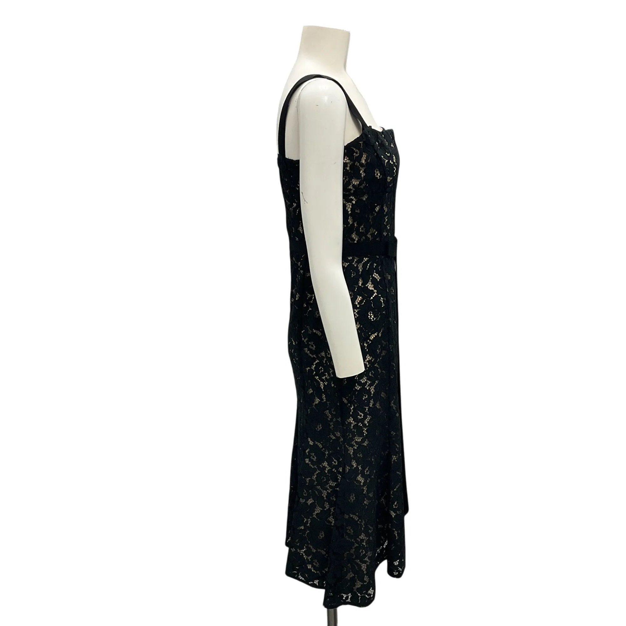 Oscar de la Renta Black Bow Detail Lace Midi Cocktail Dress