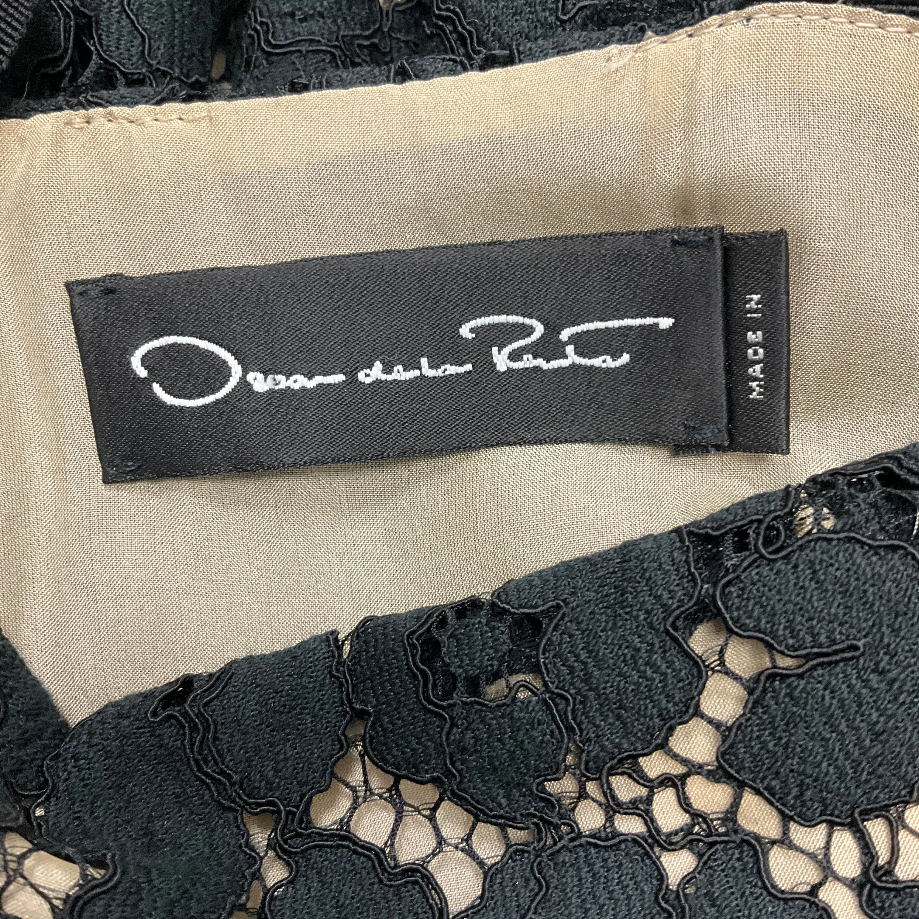 Oscar de la Renta Black Bow Detail Lace Midi Cocktail Dress