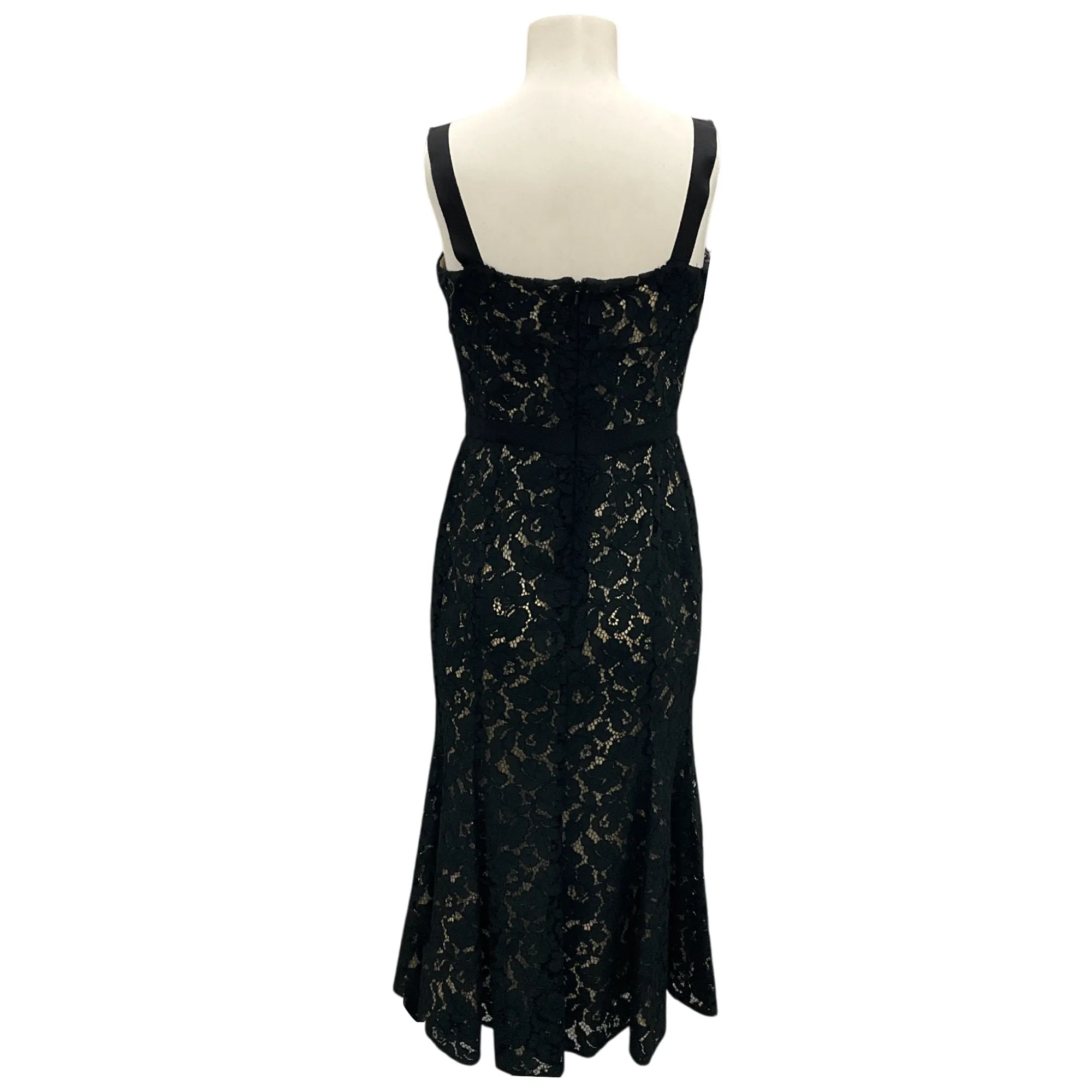 Oscar de la Renta Black Bow Detail Lace Midi Cocktail Dress