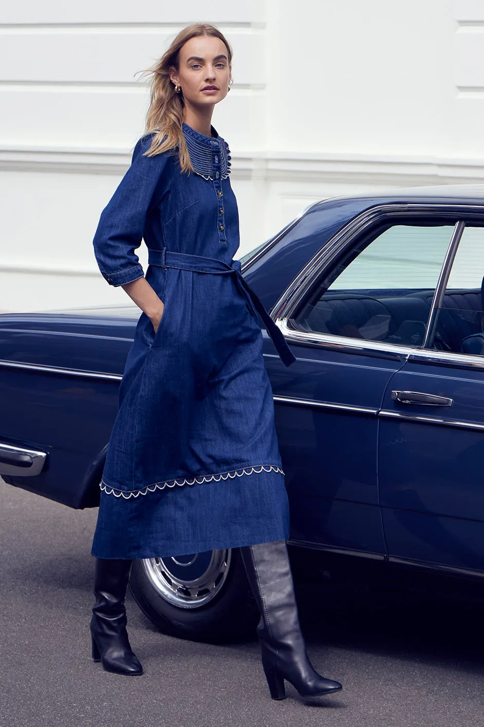 Paige Scallop Dress - Denim