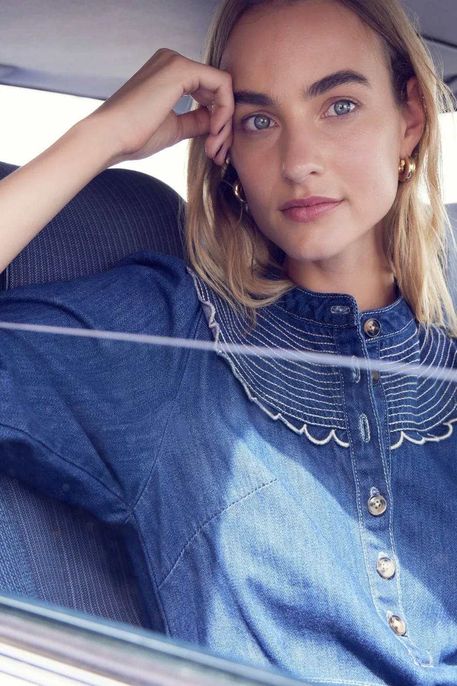 Paige Scallop Dress - Denim