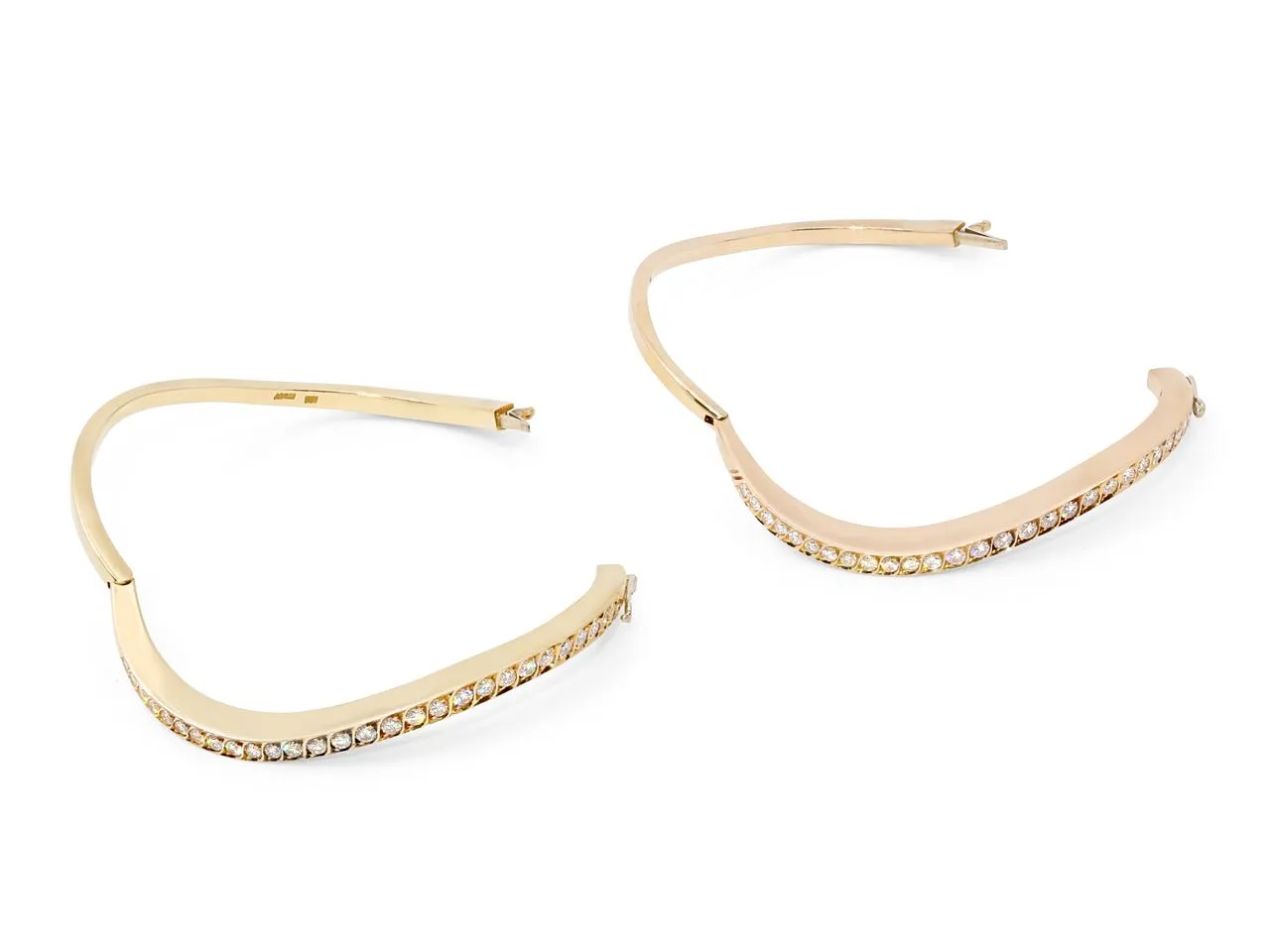 Pair of Diamond Wave Bangles in 18K Yellow and Rose Gold