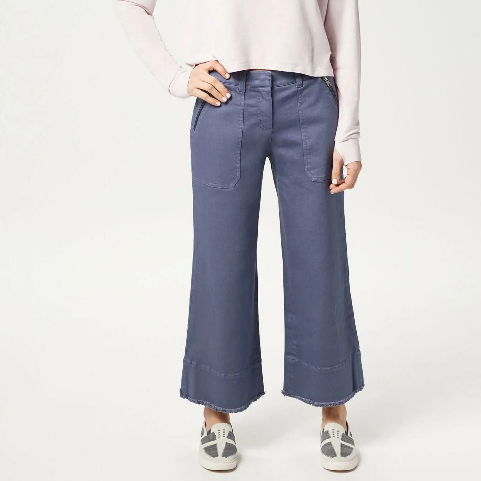 Peace Love World Women's Twill Raw Hem Wide Leg Crop Pants