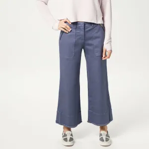 Peace Love World Women's Twill Raw Hem Wide Leg Crop Pants