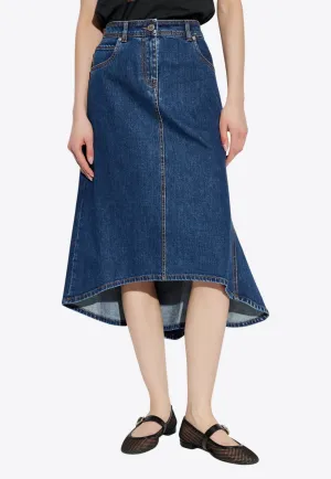 Pegaso Asymmetric Denim Midi Skirt