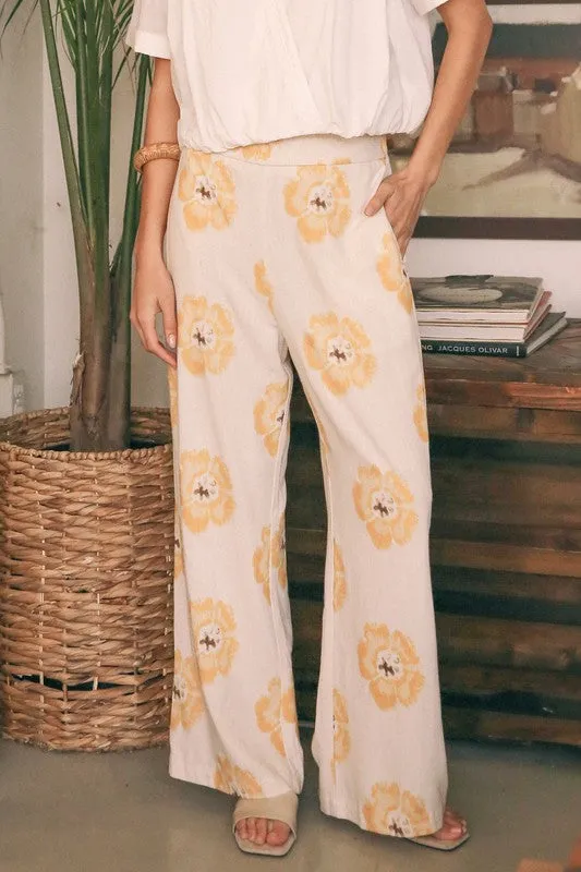 Petra Wide Leg Linen Floral Pants