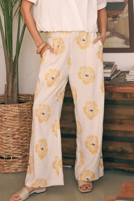 Petra Wide Leg Linen Floral Pants