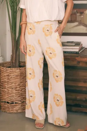 Petra Wide Leg Linen Floral Pants