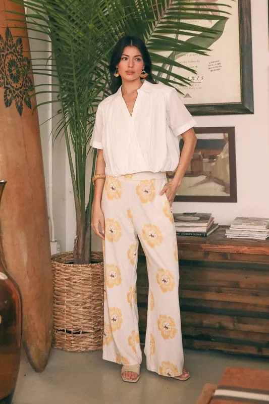 Petra Wide Leg Linen Floral Pants