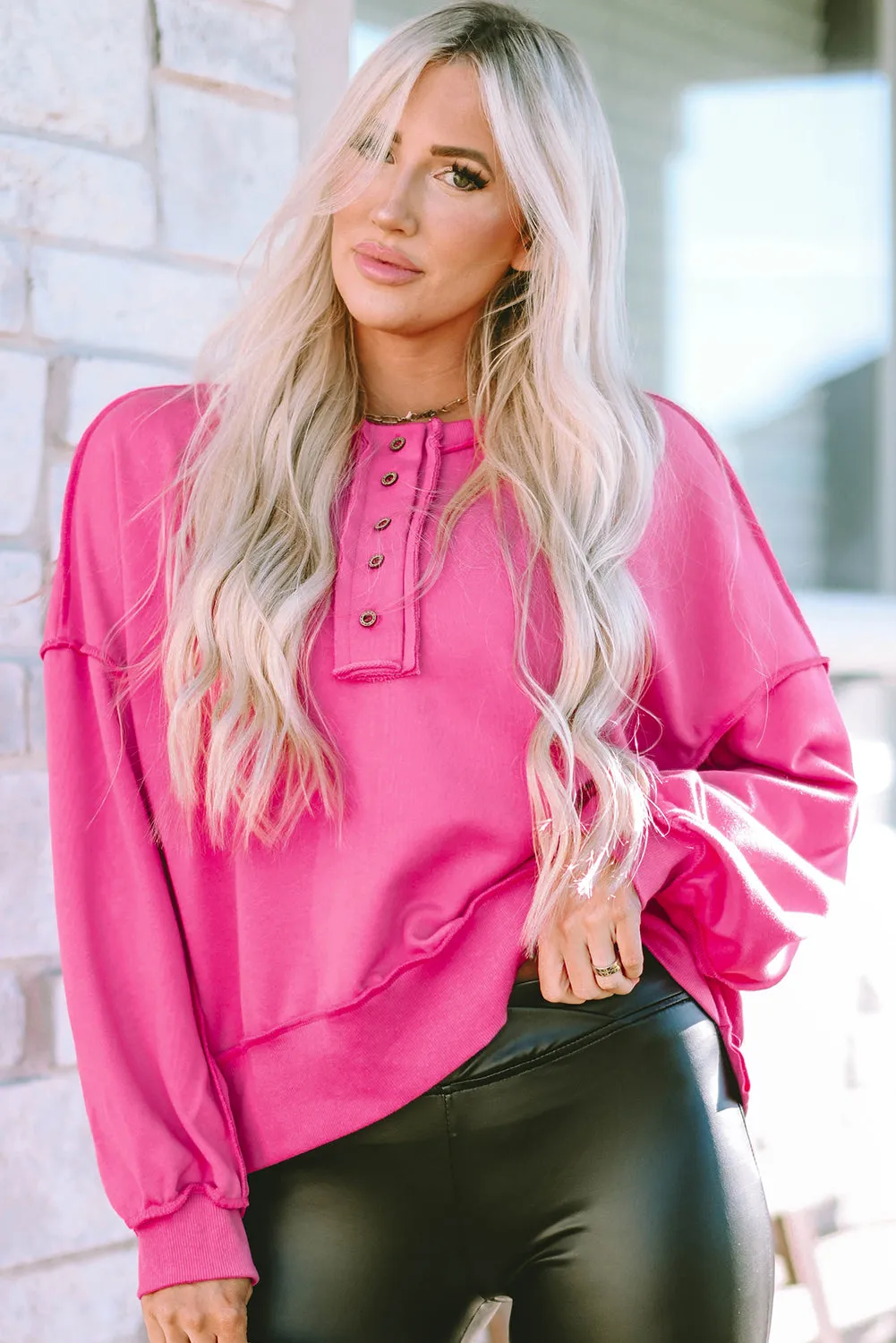 Pink Button Sweatshirt