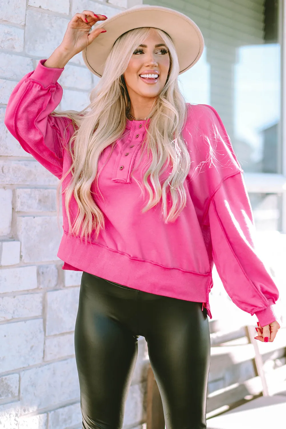 Pink Button Sweatshirt