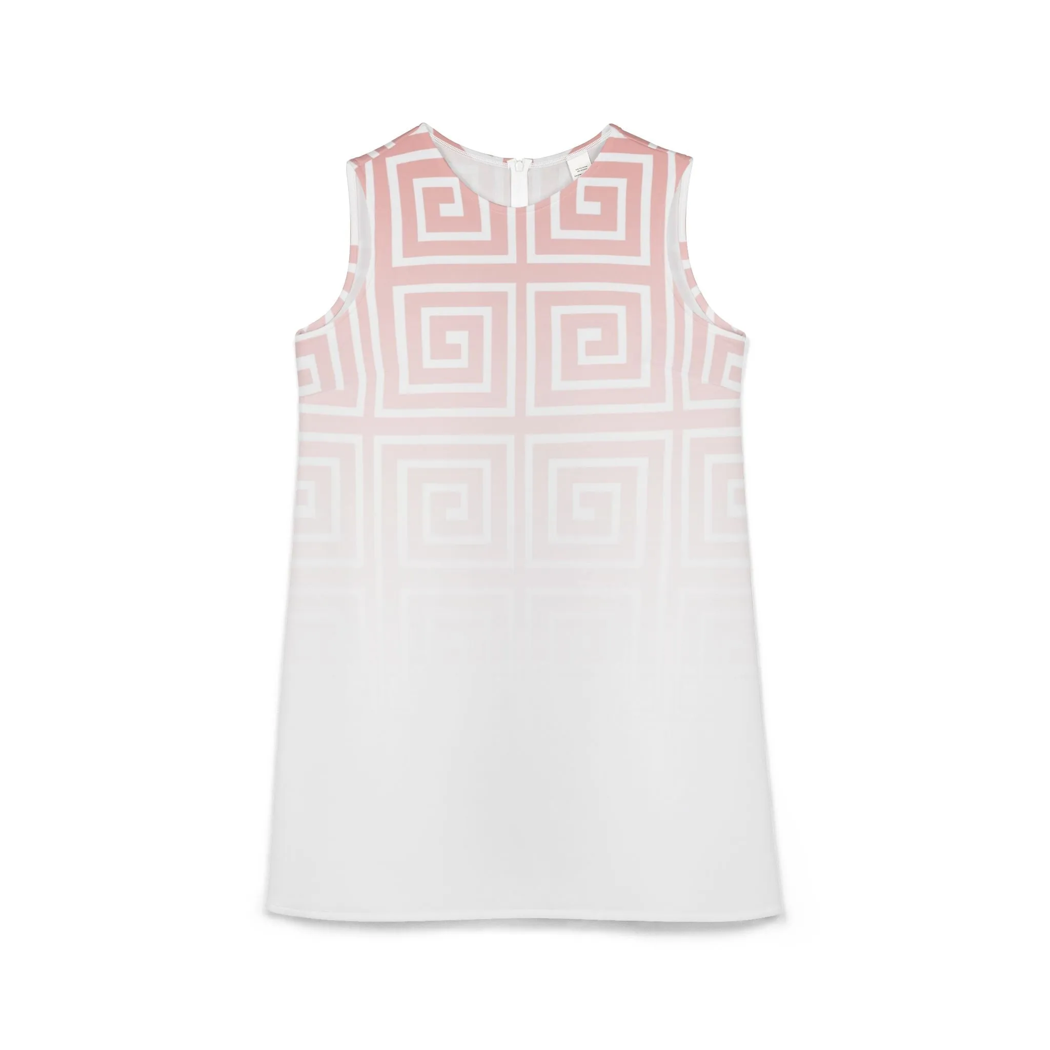 Pink White Greek Key Black A-line Sleeveless Dress