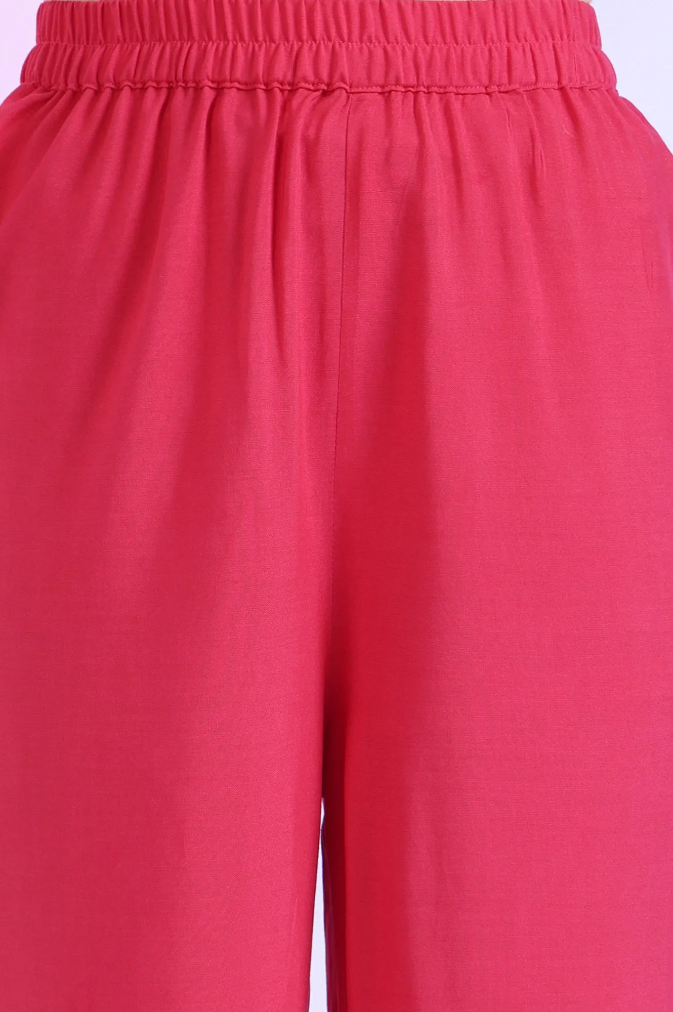 Pink Yarn Dyed Blend A-Line Kurta with Palazzos & Dupatta Set