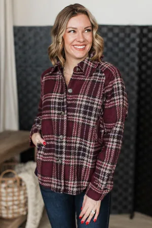 Pleasing Moments Plaid Jacket- Wine