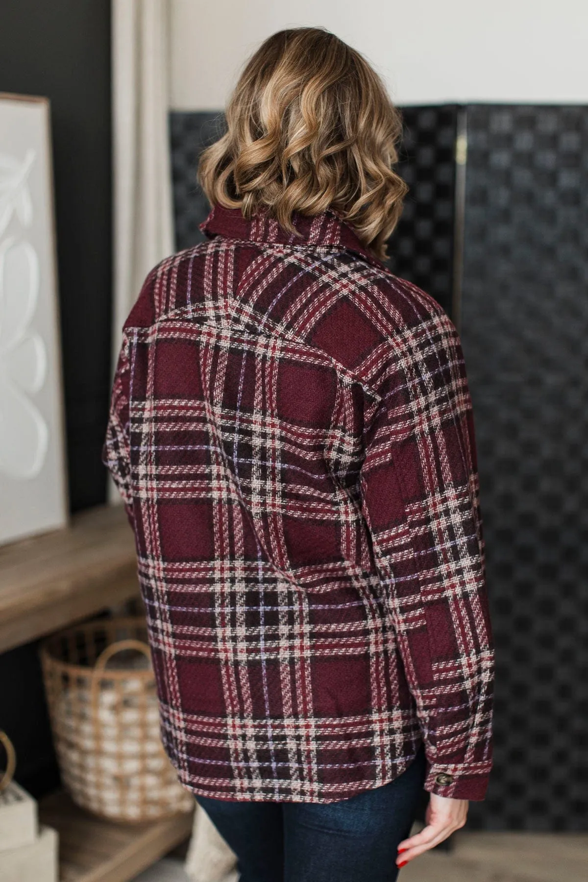 Pleasing Moments Plaid Jacket- Wine