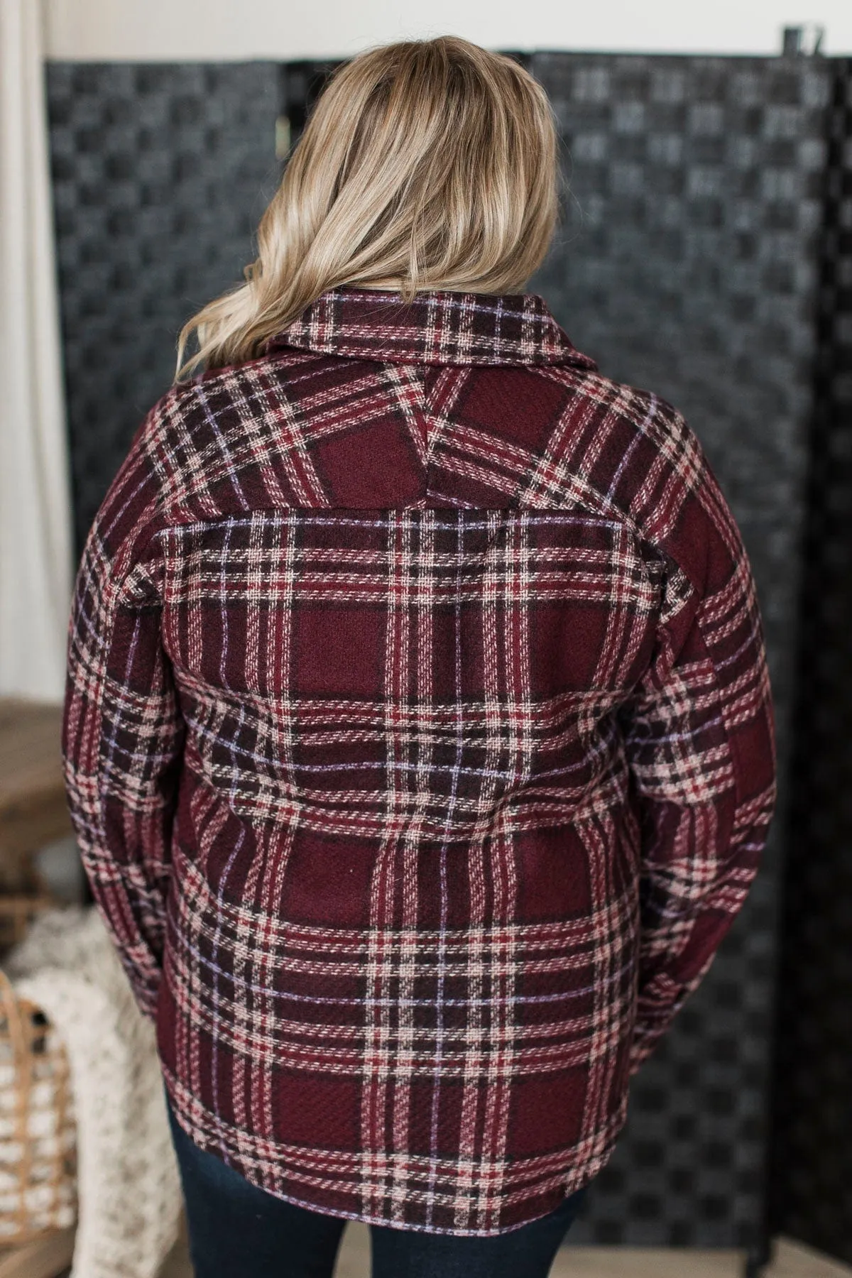 Pleasing Moments Plaid Jacket- Wine