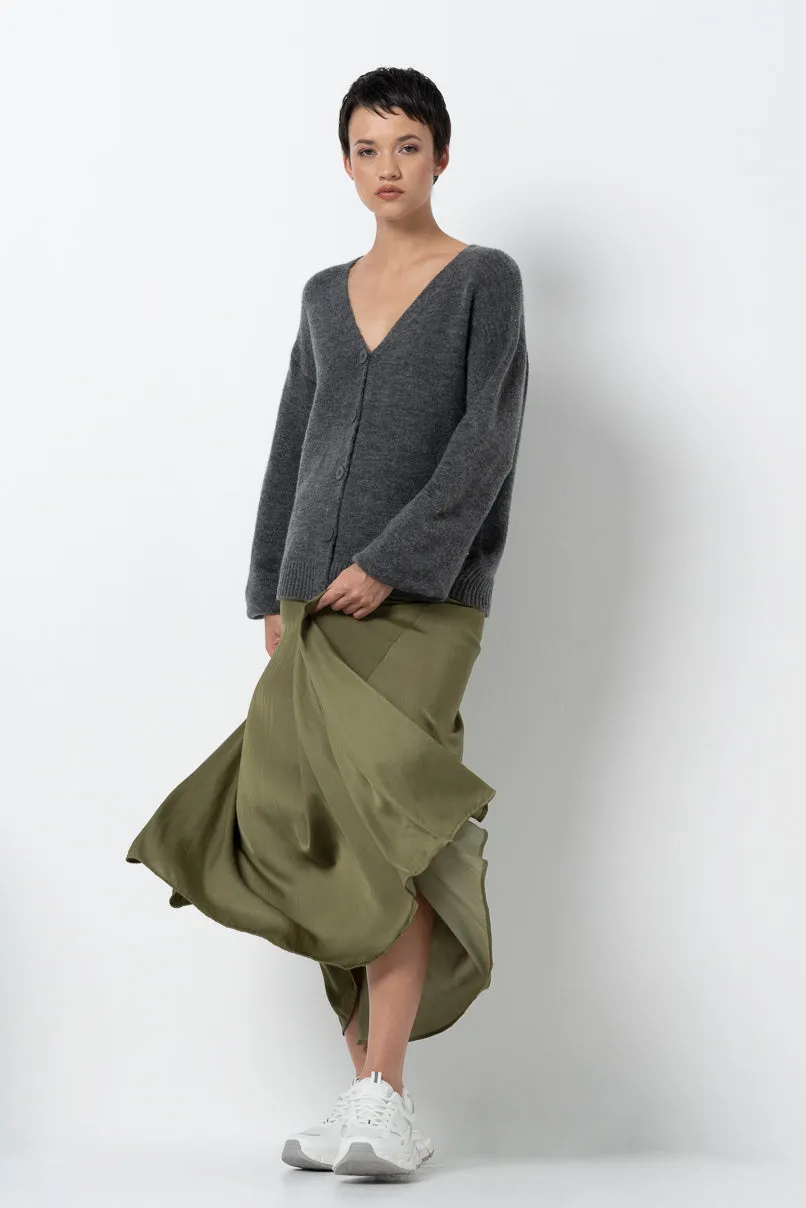 Pleated A-Line Skirt _ 157591 _ Olive