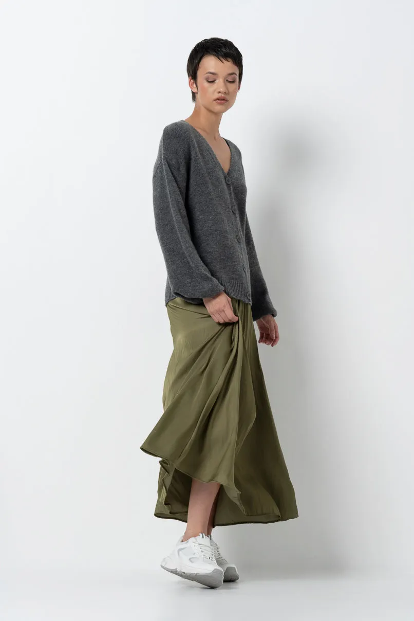Pleated A-Line Skirt _ 157591 _ Olive