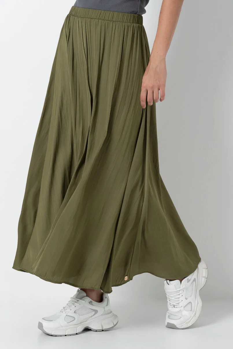 Pleated A-Line Skirt _ 157591 _ Olive