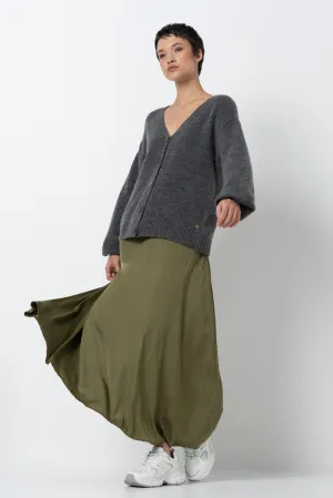 Pleated A-Line Skirt _ 157591 _ Olive