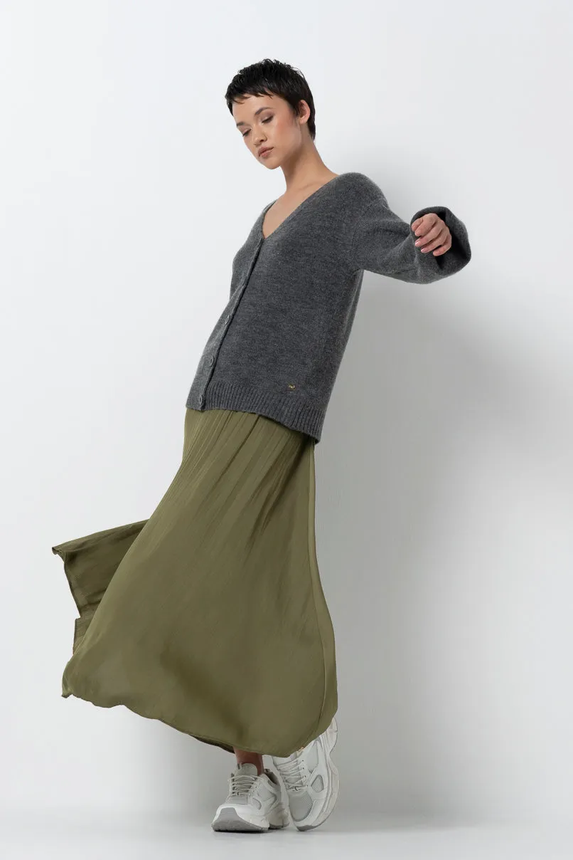 Pleated A-Line Skirt _ 157591 _ Olive