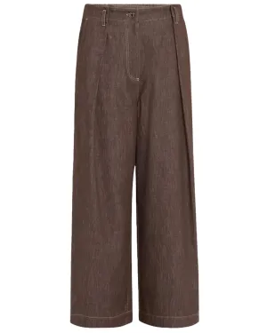Pleated Crop Denim Pant in Panama Khaki