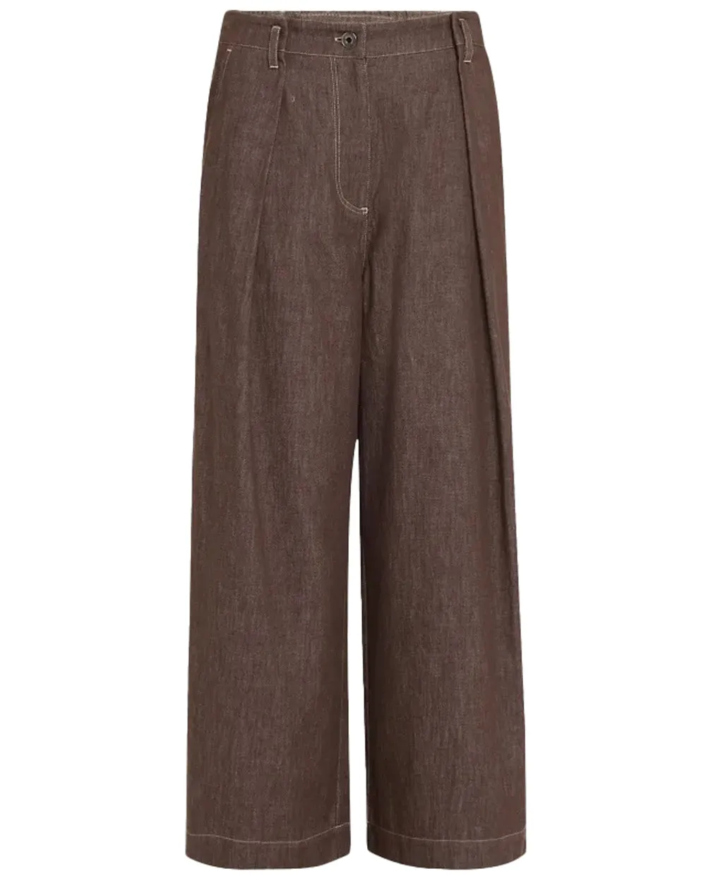 Pleated Crop Denim Pant in Panama Khaki