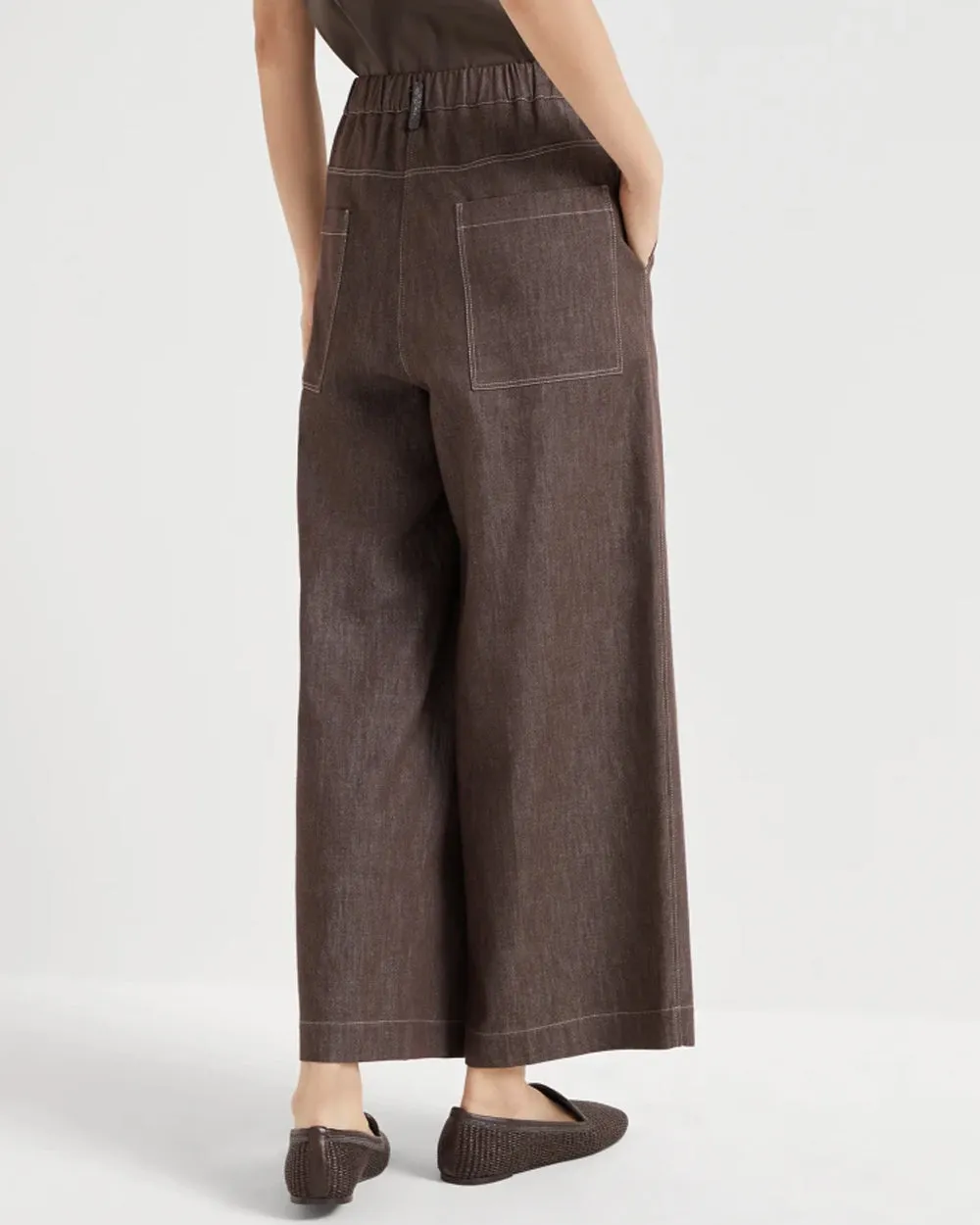 Pleated Crop Denim Pant in Panama Khaki