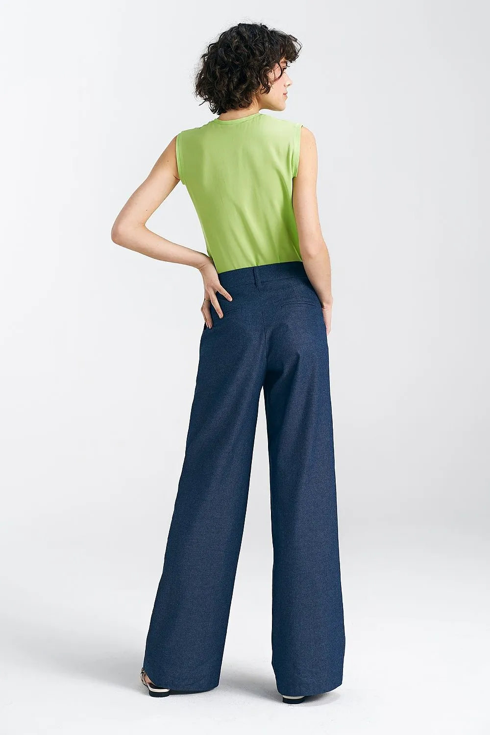 Pleated Front Wide-Leg Trousers