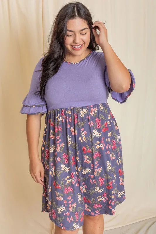 Plus Double Ruffle Sleeve Midi Dress