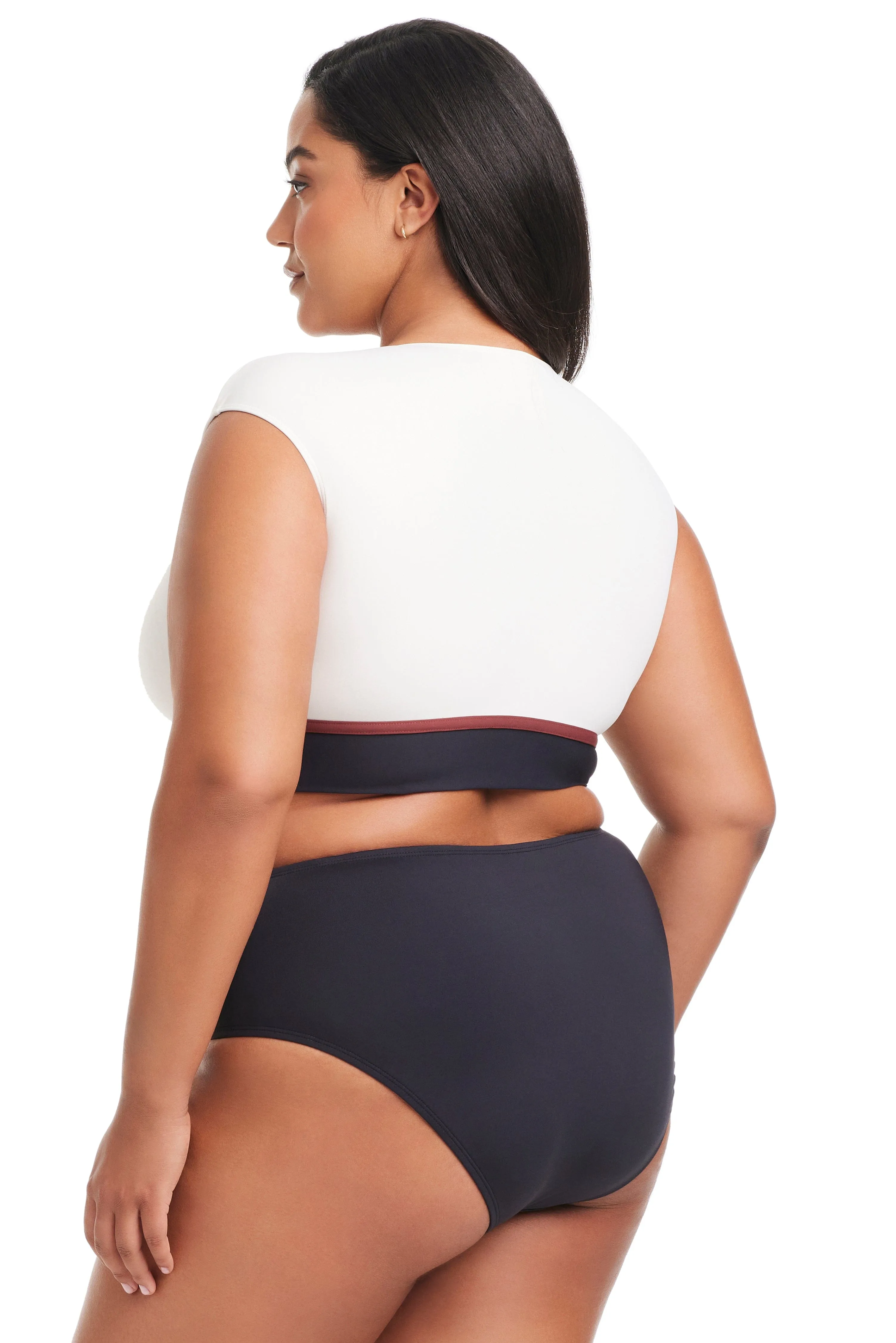 Plus Size Button Down Cap Sleeve Bikini Top