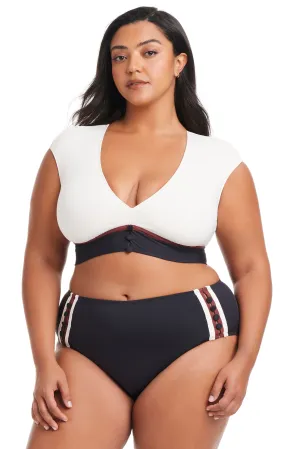 Plus Size Button Down Cap Sleeve Bikini Top