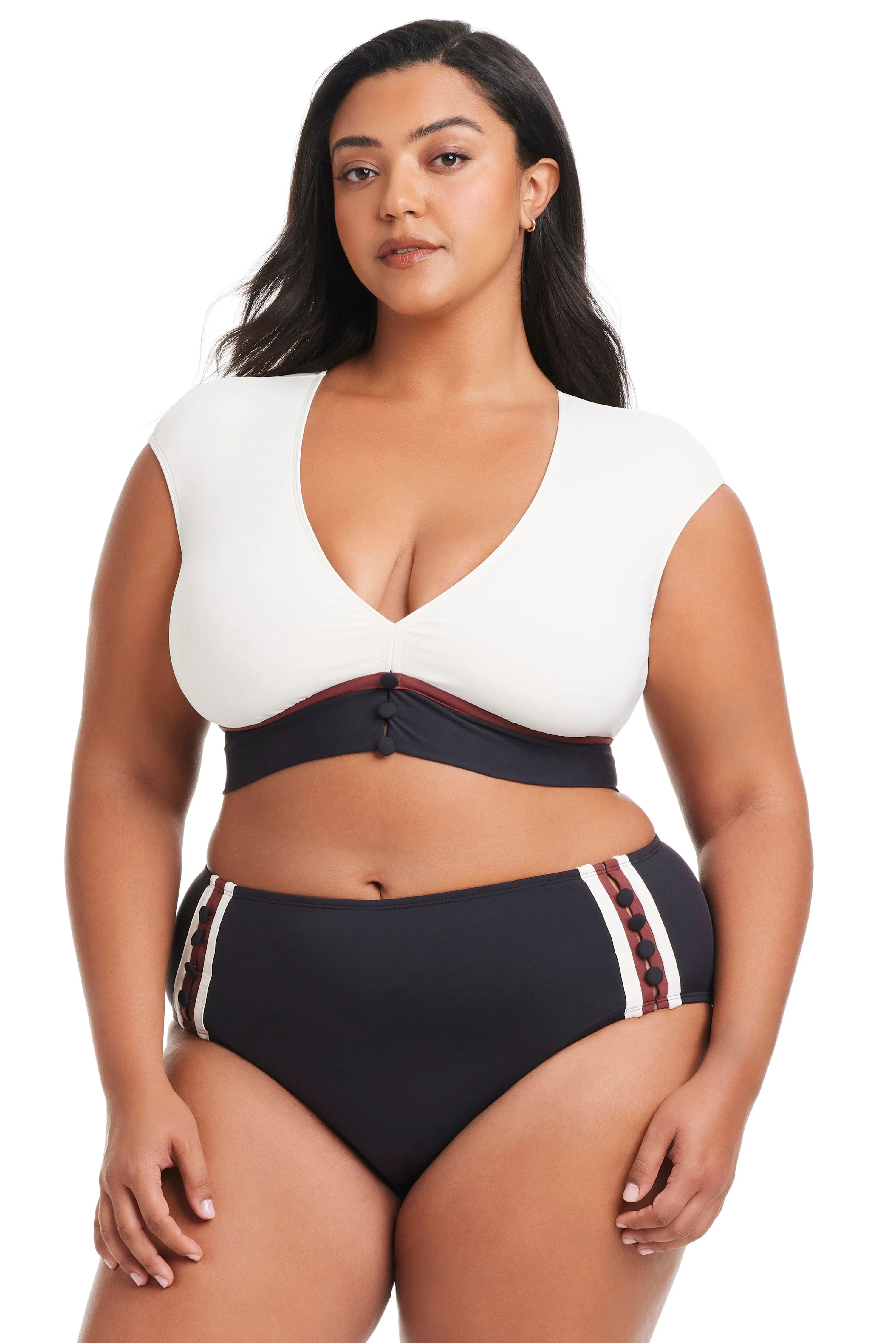 Plus Size Button Down Cap Sleeve Bikini Top