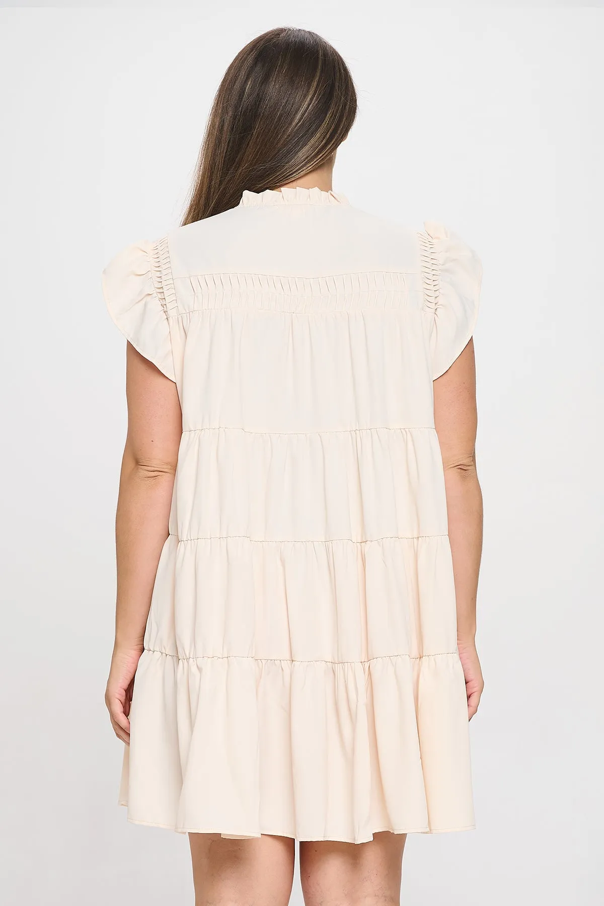 PLUS SIZE RUFFLE CAP SLEEVE TIERED SOLID DRESS