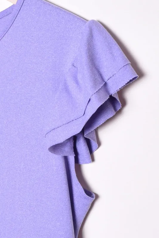 Plus Solid Ruffle Cap Sleeve Midi Dress