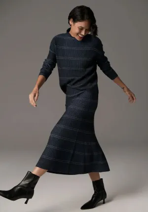 POL Lara Knit Stripe Skirt - Charcoal / Blue