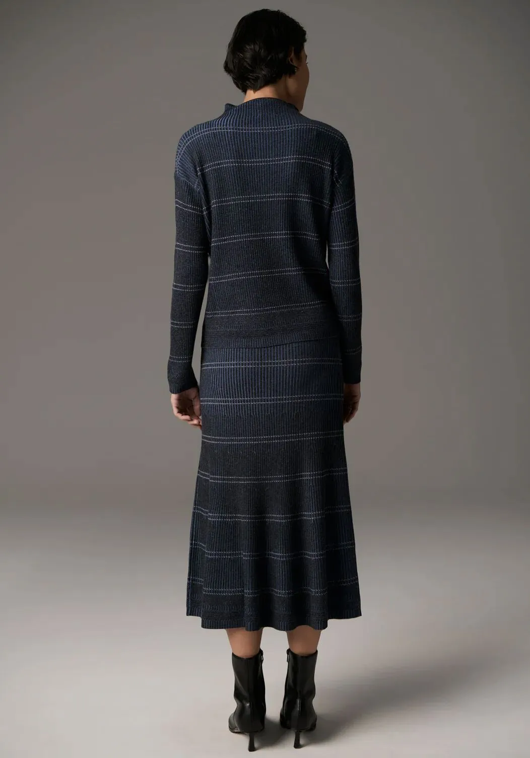 POL Lara Knit Stripe Skirt - Charcoal / Blue