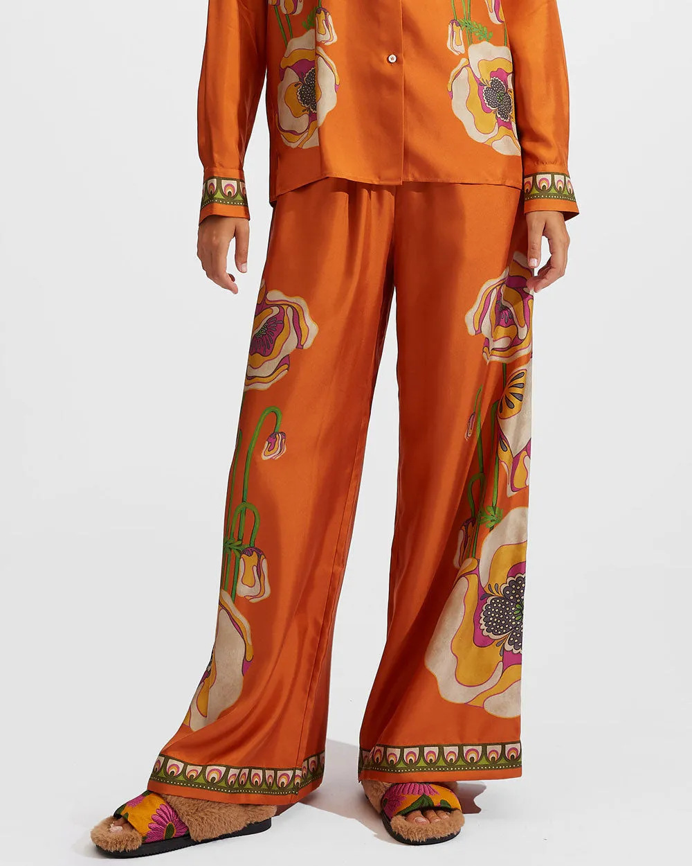 Poppies Orange Placee Palazzo Pant