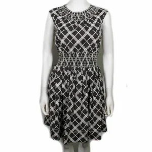 Prada - Charcoal Black and White - Cross Hatch Dress - Pleated - IT 38 US 2