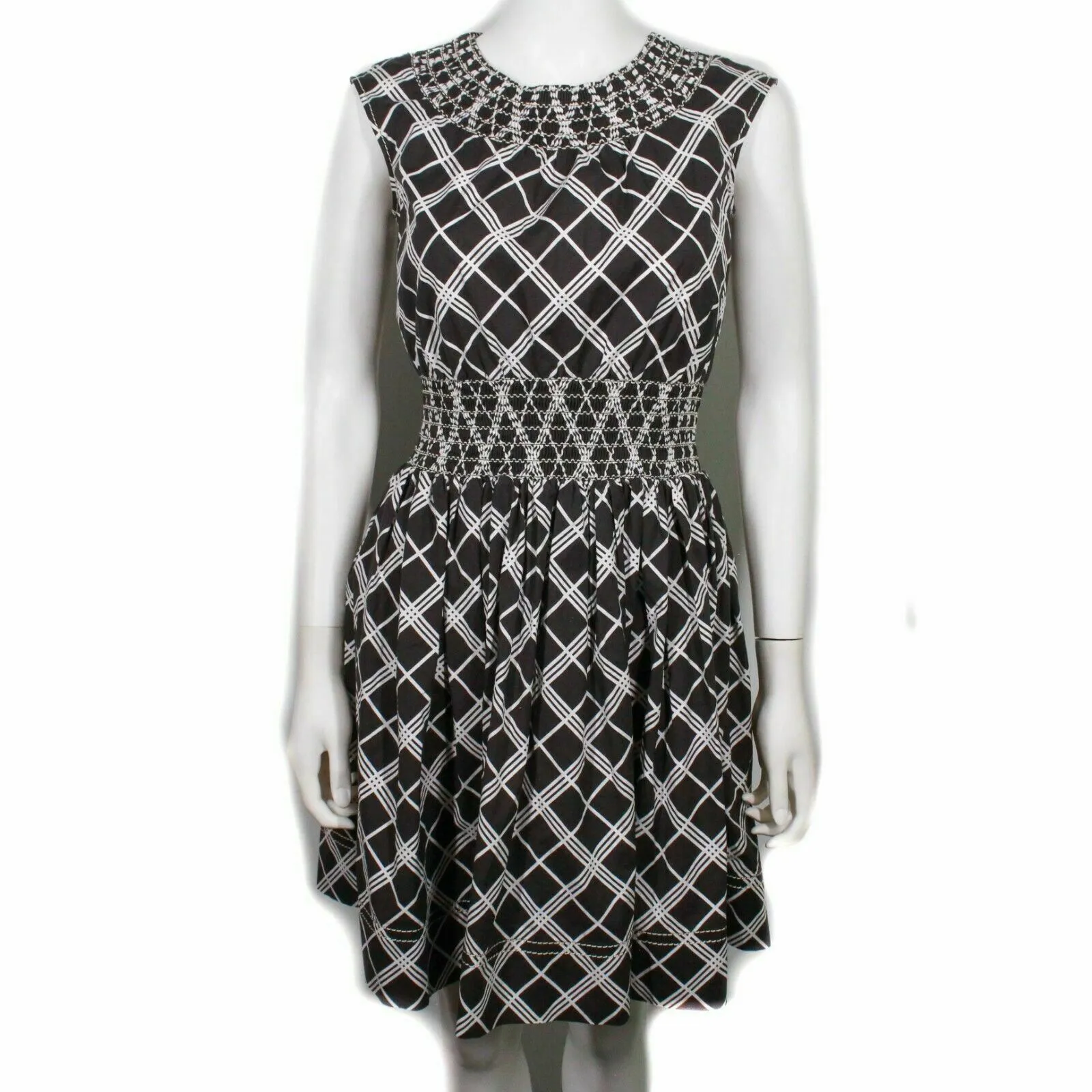 Prada - Charcoal Black and White - Cross Hatch Dress - Pleated - IT 38 US 2