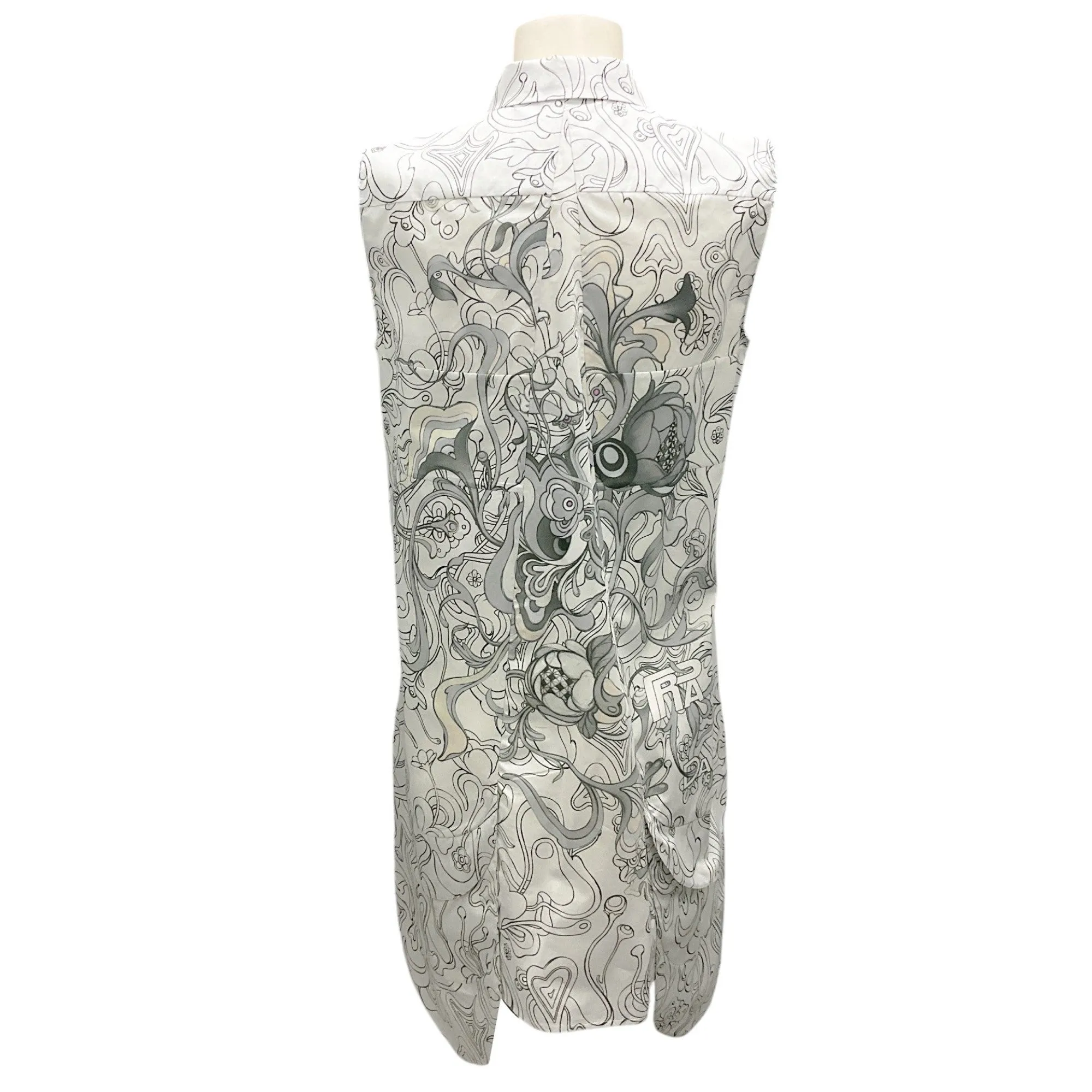 Prada White / Grey 2017 Printed Sleeveless Button-front Cotton Dress