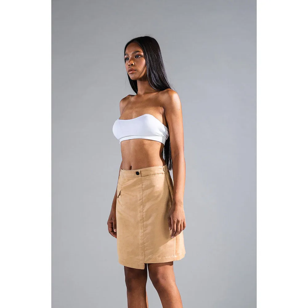PRIMAL GRAY Beige Recycled Polyester Suede Asymmetrical Short Skirt