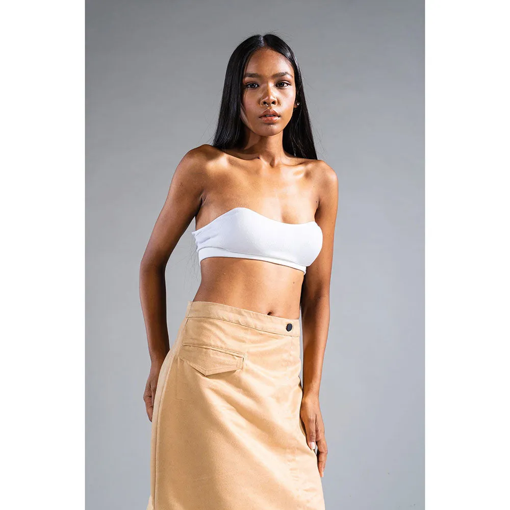 PRIMAL GRAY Beige Recycled Polyester Suede Asymmetrical Short Skirt