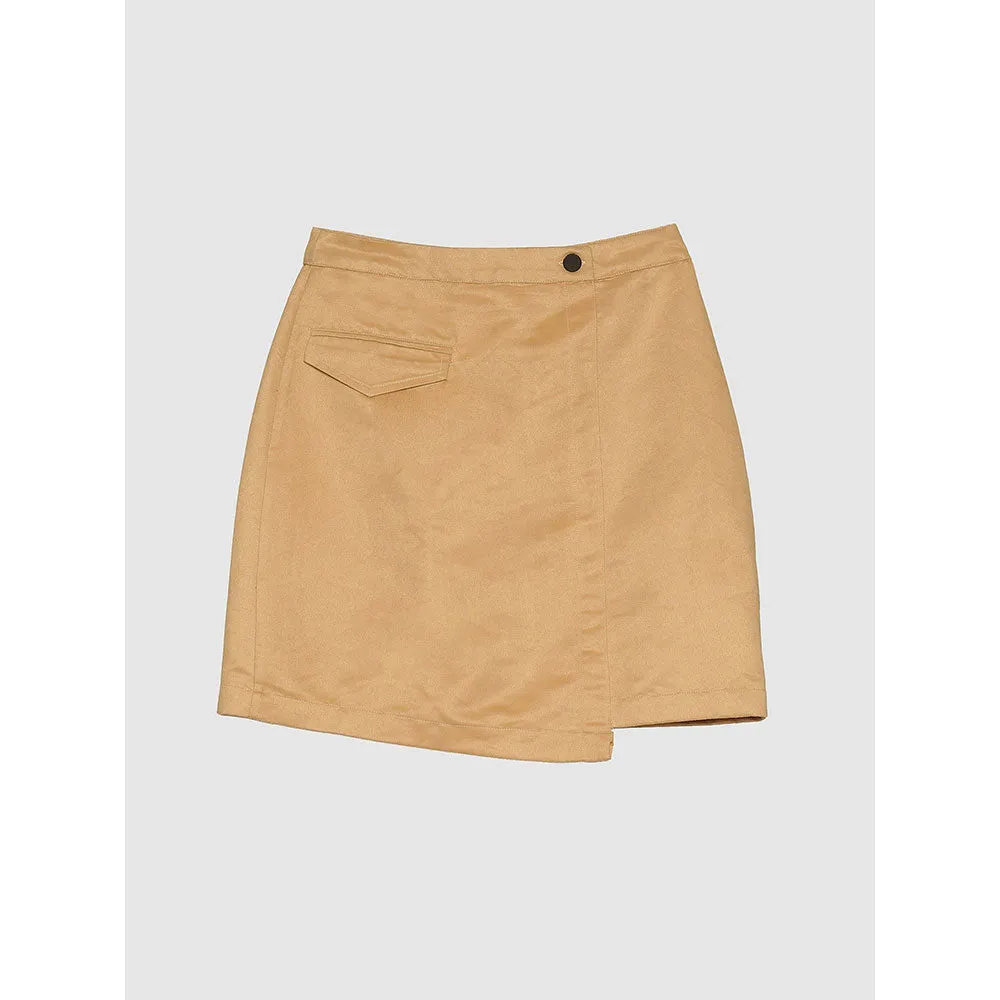 PRIMAL GRAY Beige Recycled Polyester Suede Asymmetrical Short Skirt