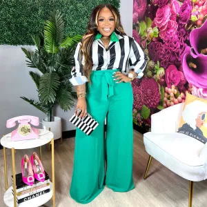 Printed Elegant Wide Leg Pants Set